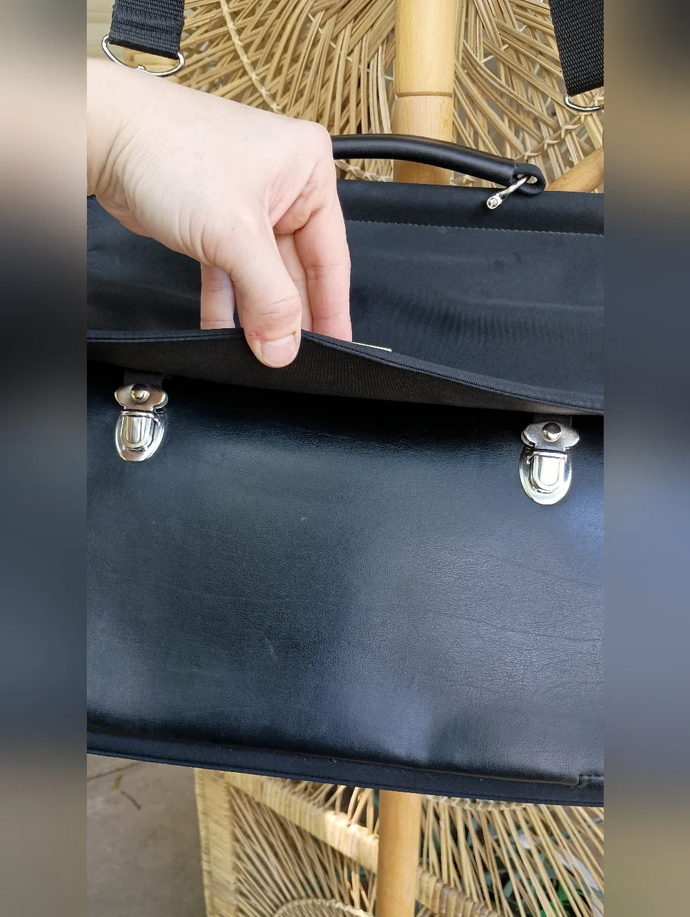 Nine West Black Laptop Messenger Bag with Silver Hardware